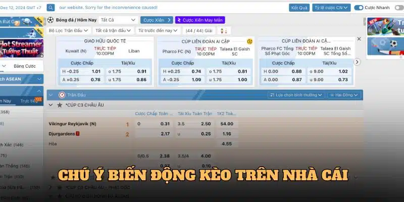 Chú ý biến động kèo trên nhà cái